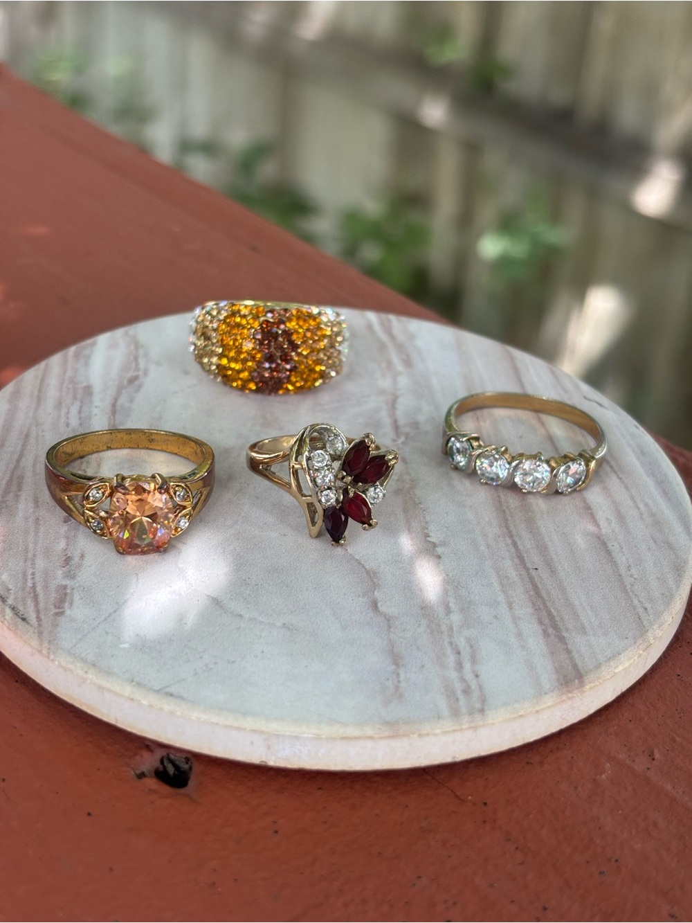 Vintage Costume Jewelry Gold Tone Rings Lot of 4 Sizes 6 7.5 8.5 10 Statement